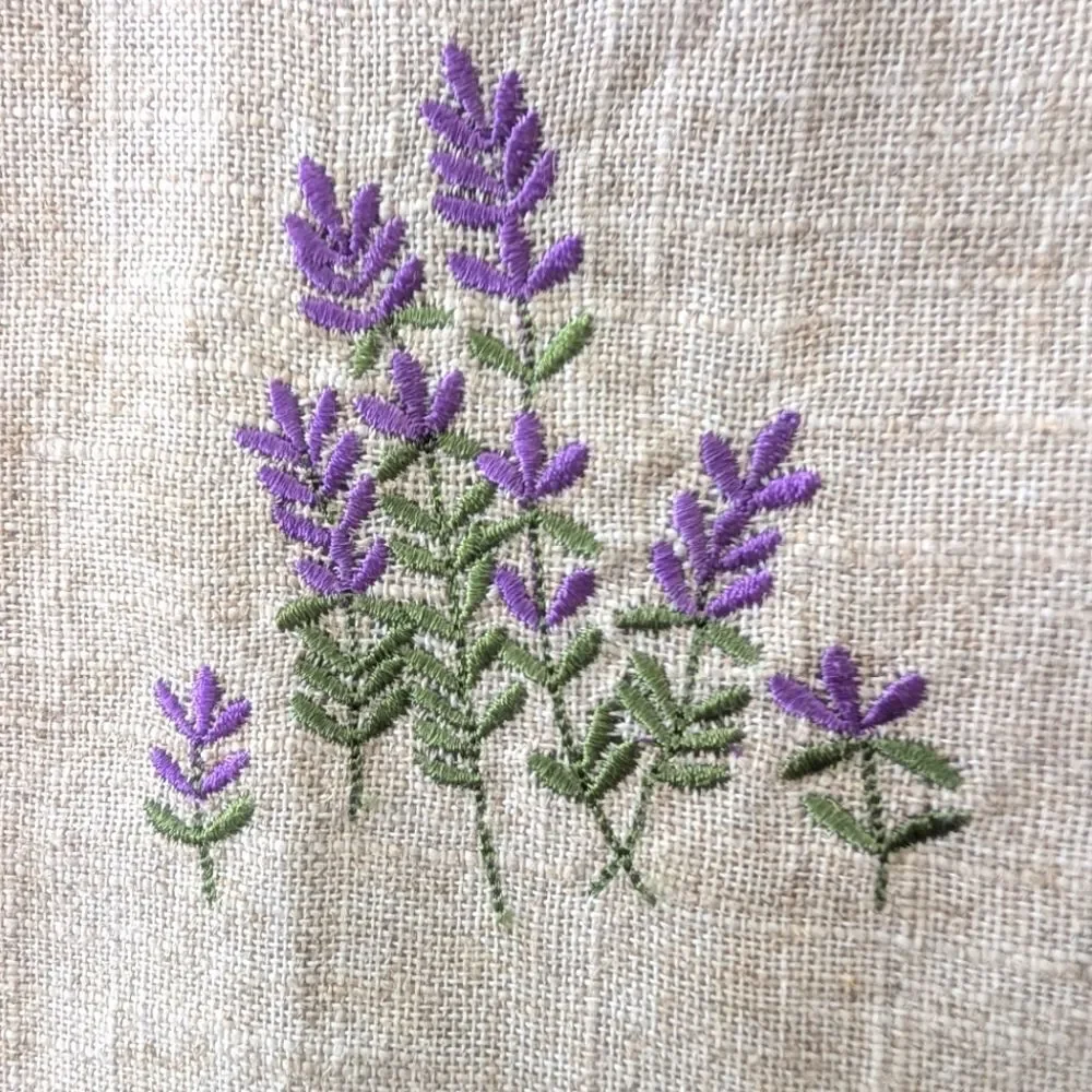 Hemstitched Embroidered Linen Tea Towels Lavender Cream Purple 28 x 17